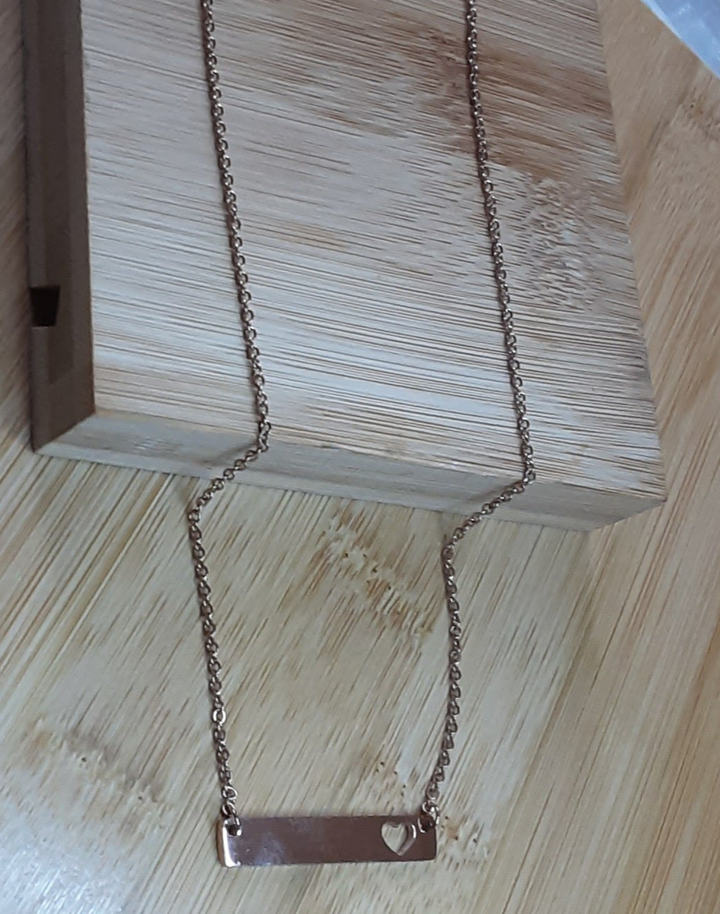 Stainless Steel Rose Gold Bar With Heart Cut-Out Necklace