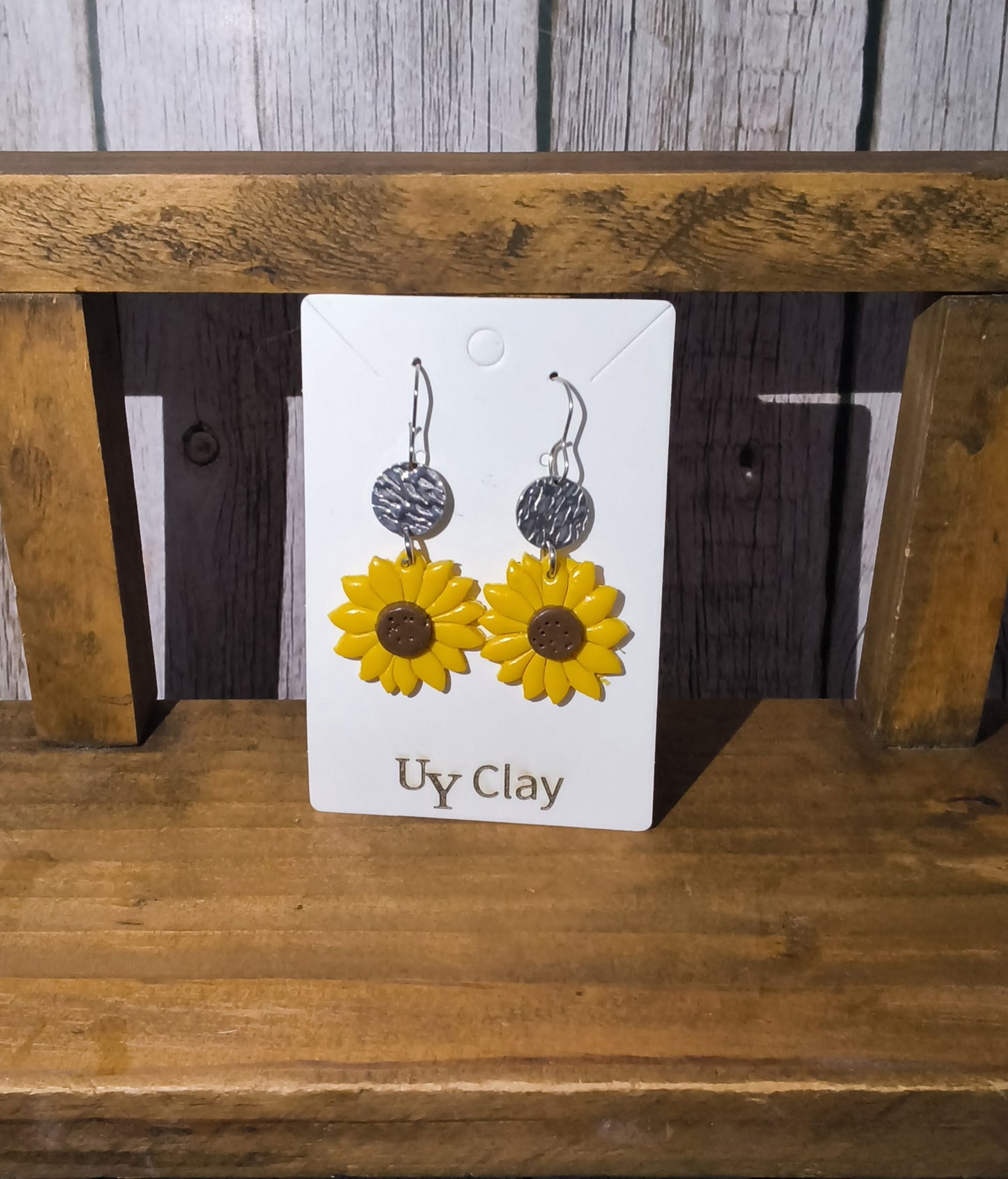 Handmade Polymer Clay Sunflower Dangle Earrings