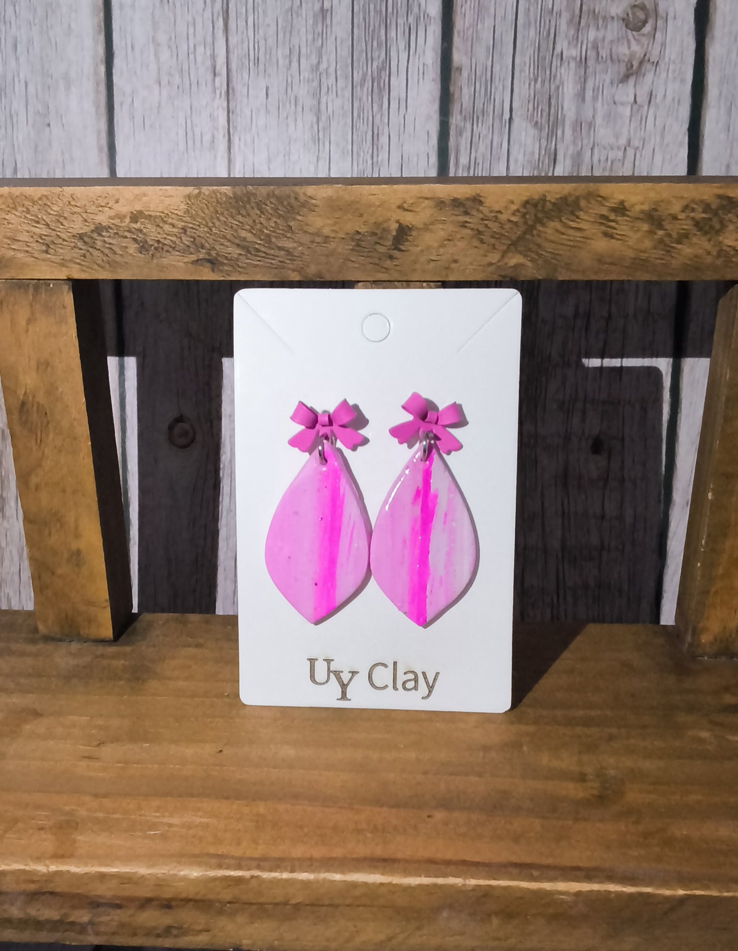 Coquette Barbie Pink Marbled Teardrop Bow Earrings