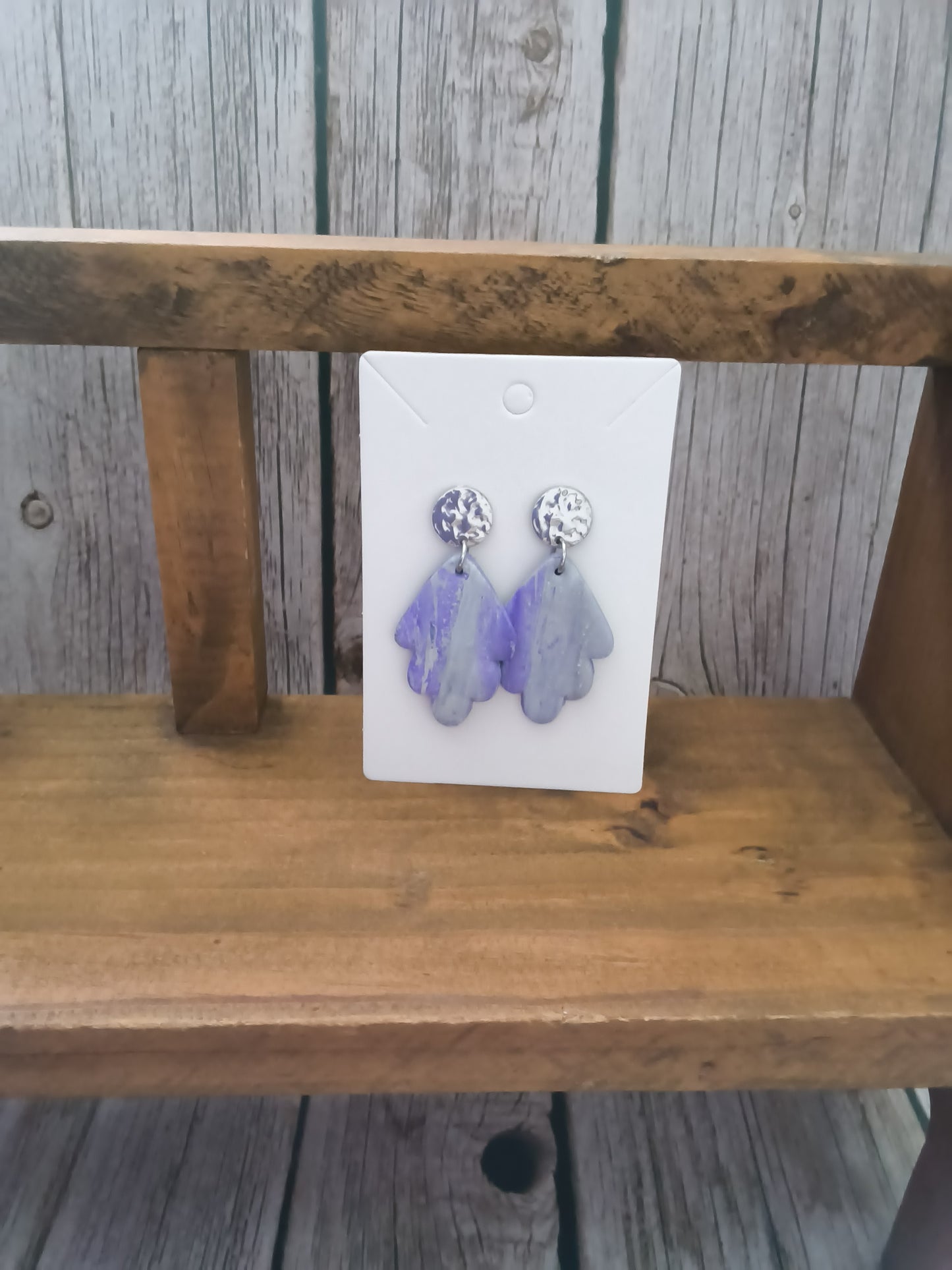 Hammered Silver & Marbled Lavender Clay Scallop Dangles