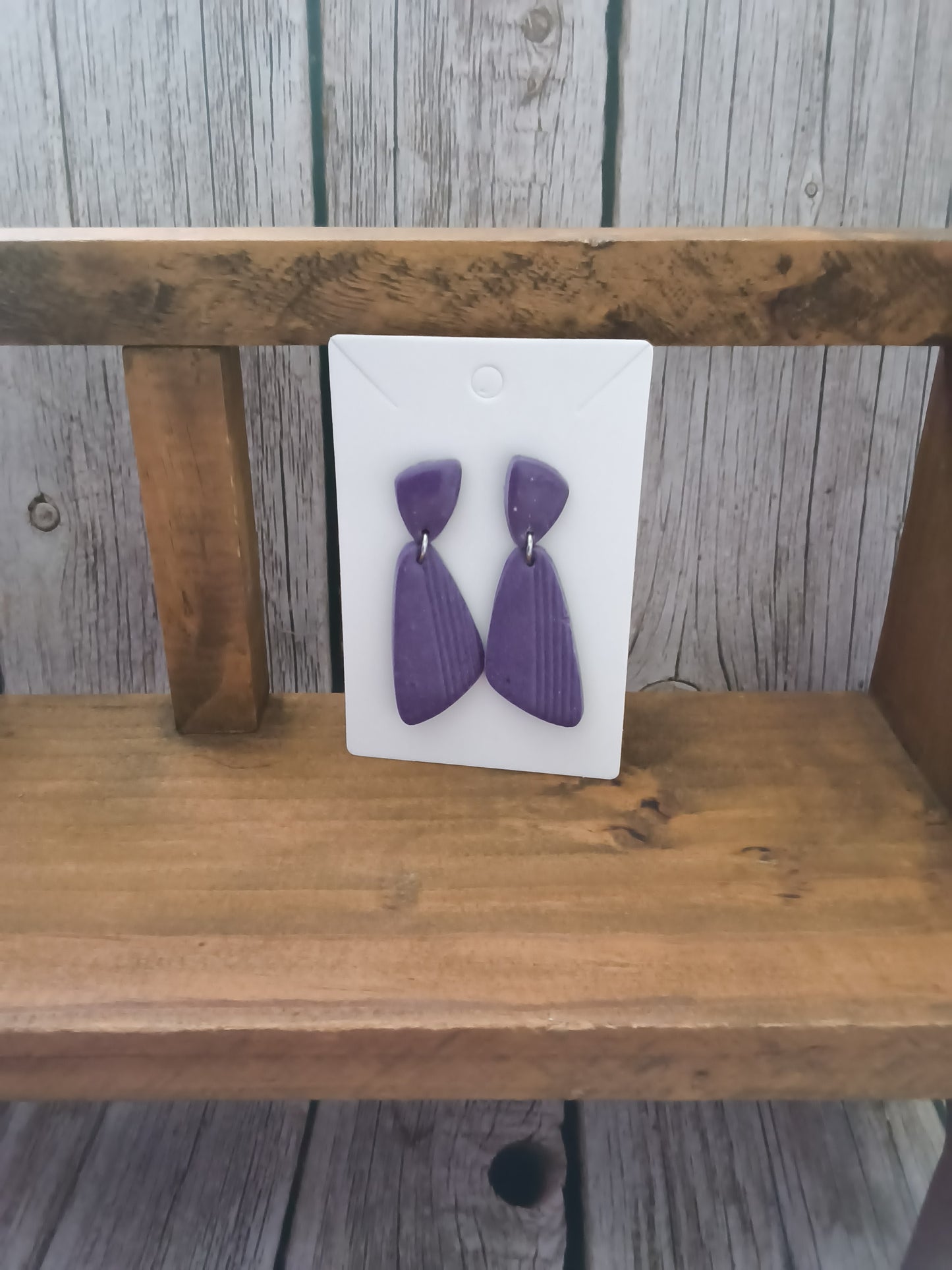 Ribbed Plum Purple Geometric Dangle Earrings