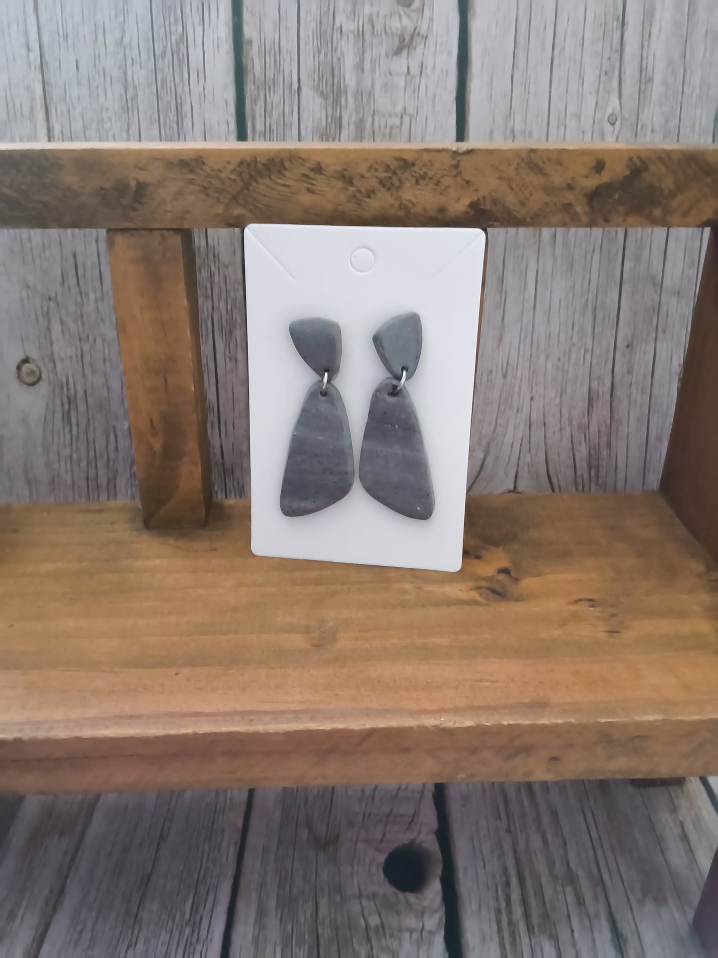 Marbled Slate Gray Geometric Dangle Earrings