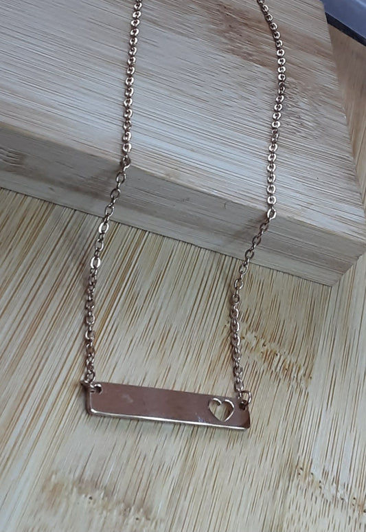 Stainless Steel Rose Gold Bar With Heart Cut-Out Necklace