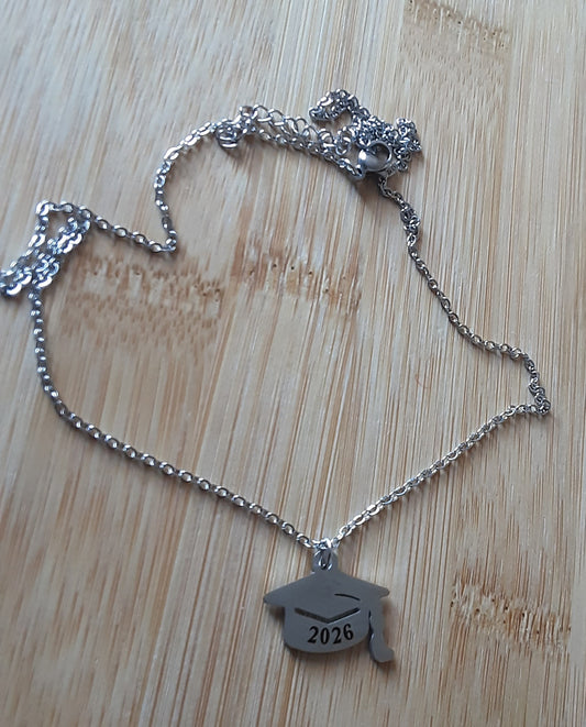2026 Graduation Cap Necklace in Silver