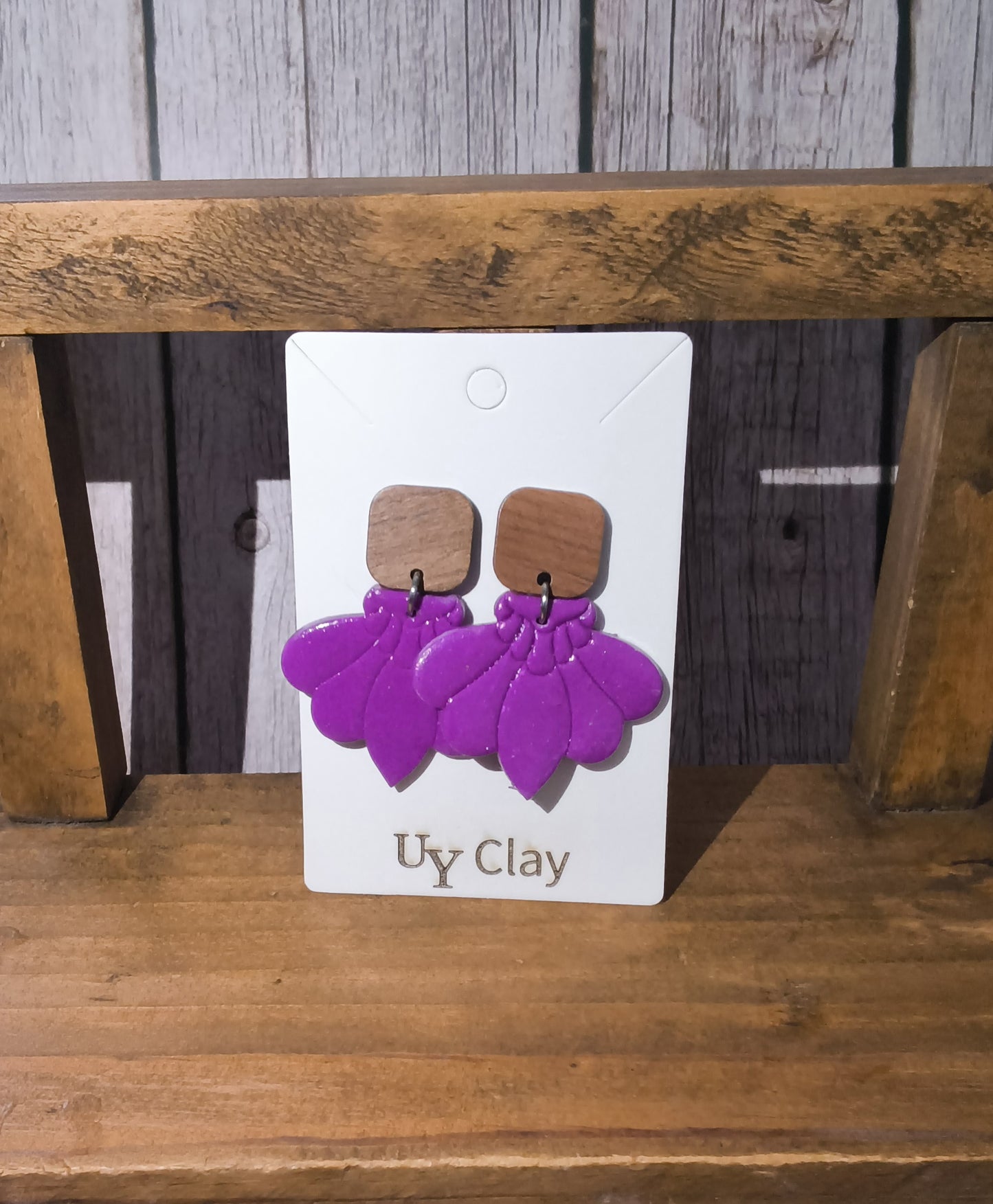 Vibrant Purple Scallop Fan Statement Earrings — Sensitive Skin Safe