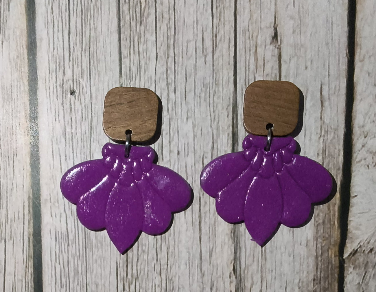 Vibrant Purple Scallop Fan Statement Earrings — Sensitive Skin Safe