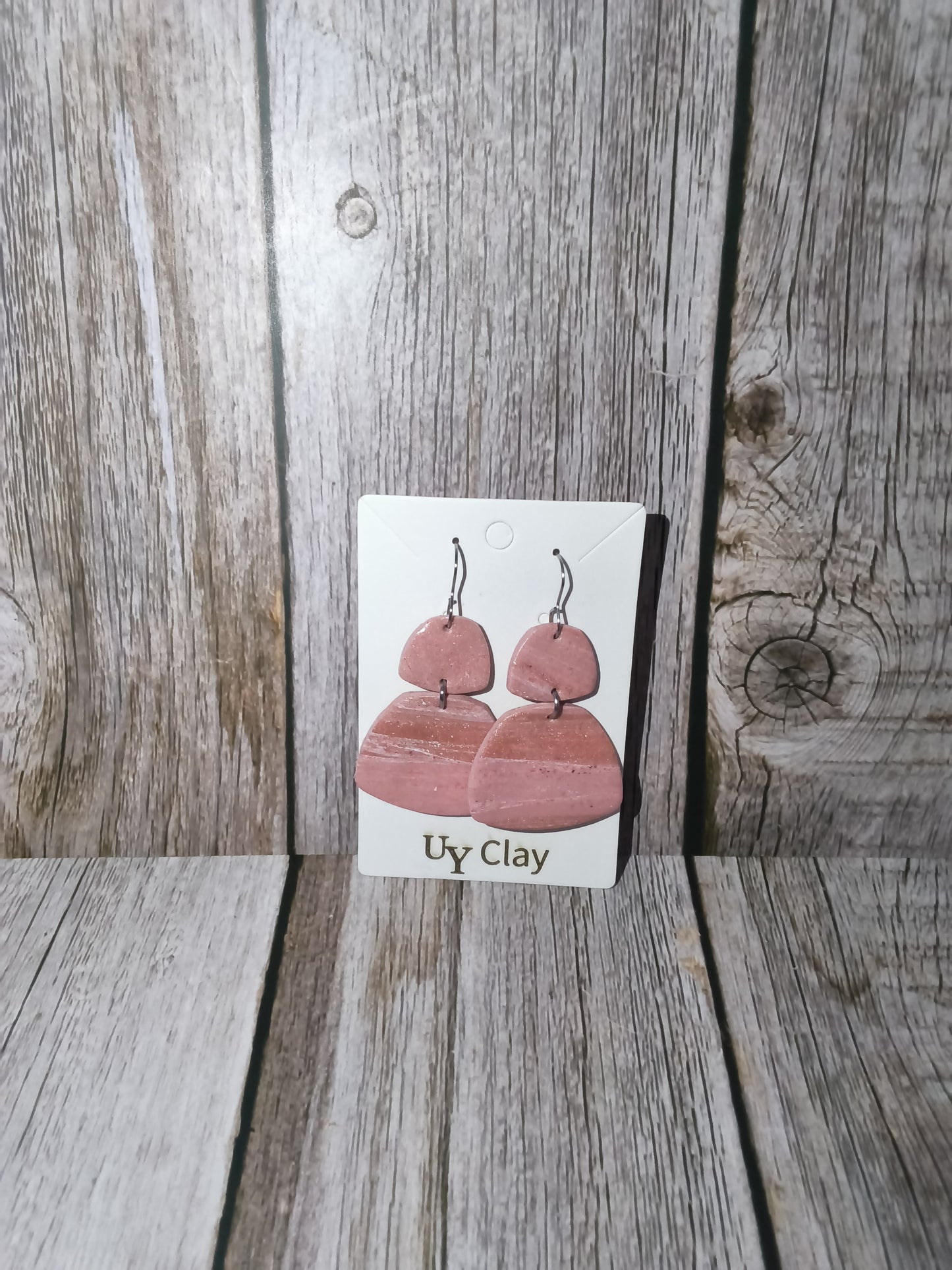 Dusty Rose Marbled Two-Tier Clay Earrings