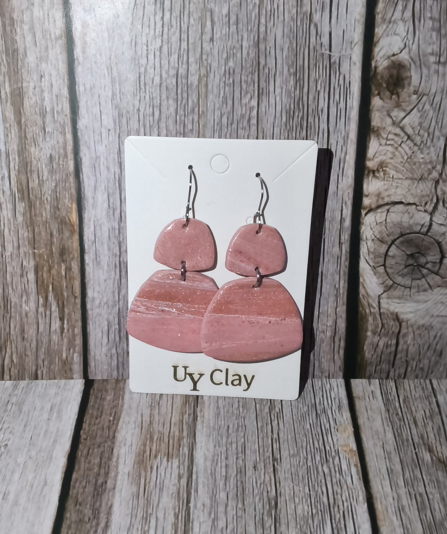 Dusty Rose Marbled Two-Tier Clay Earrings