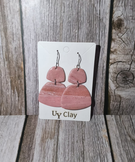 Dusty Rose Marbled Two-Tier Clay Earrings