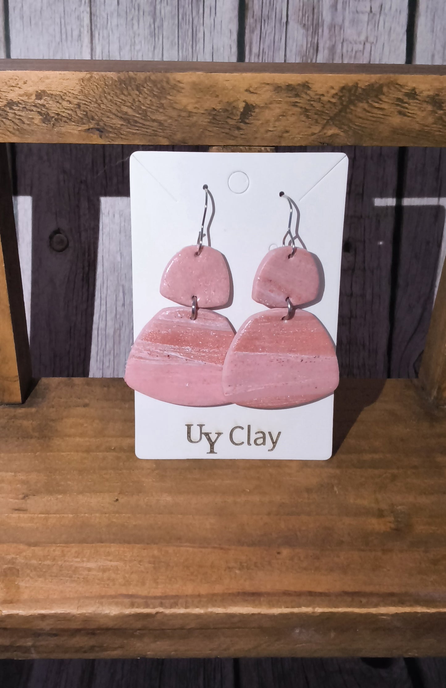 Dusty Rose Marbled Two-Tier Clay Earrings