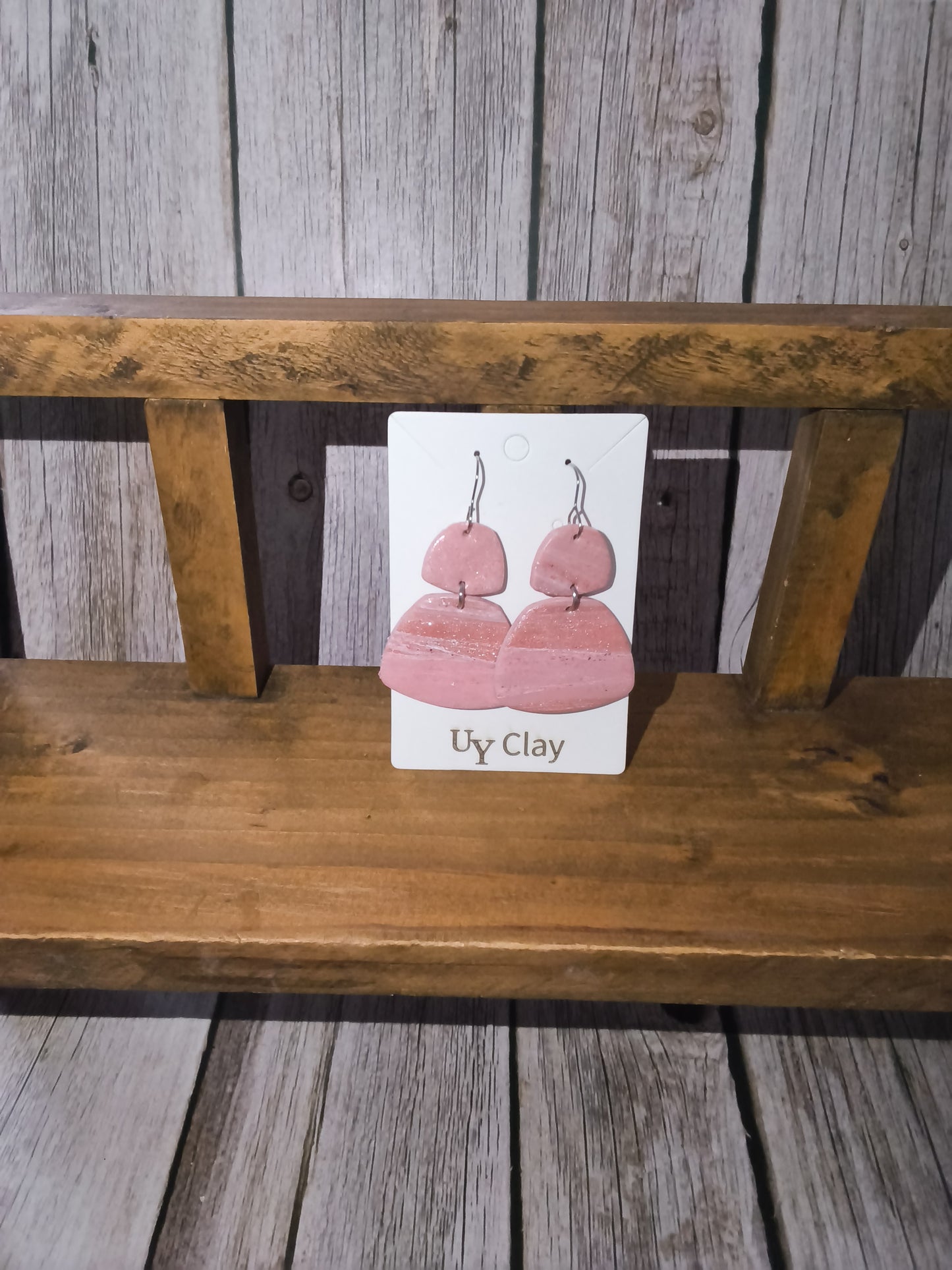 Dusty Rose Marbled Two-Tier Clay Earrings