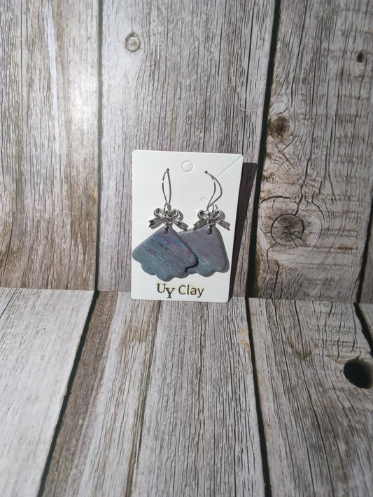 Coquette Slate Gray Scalloped Clay Bow Earrings