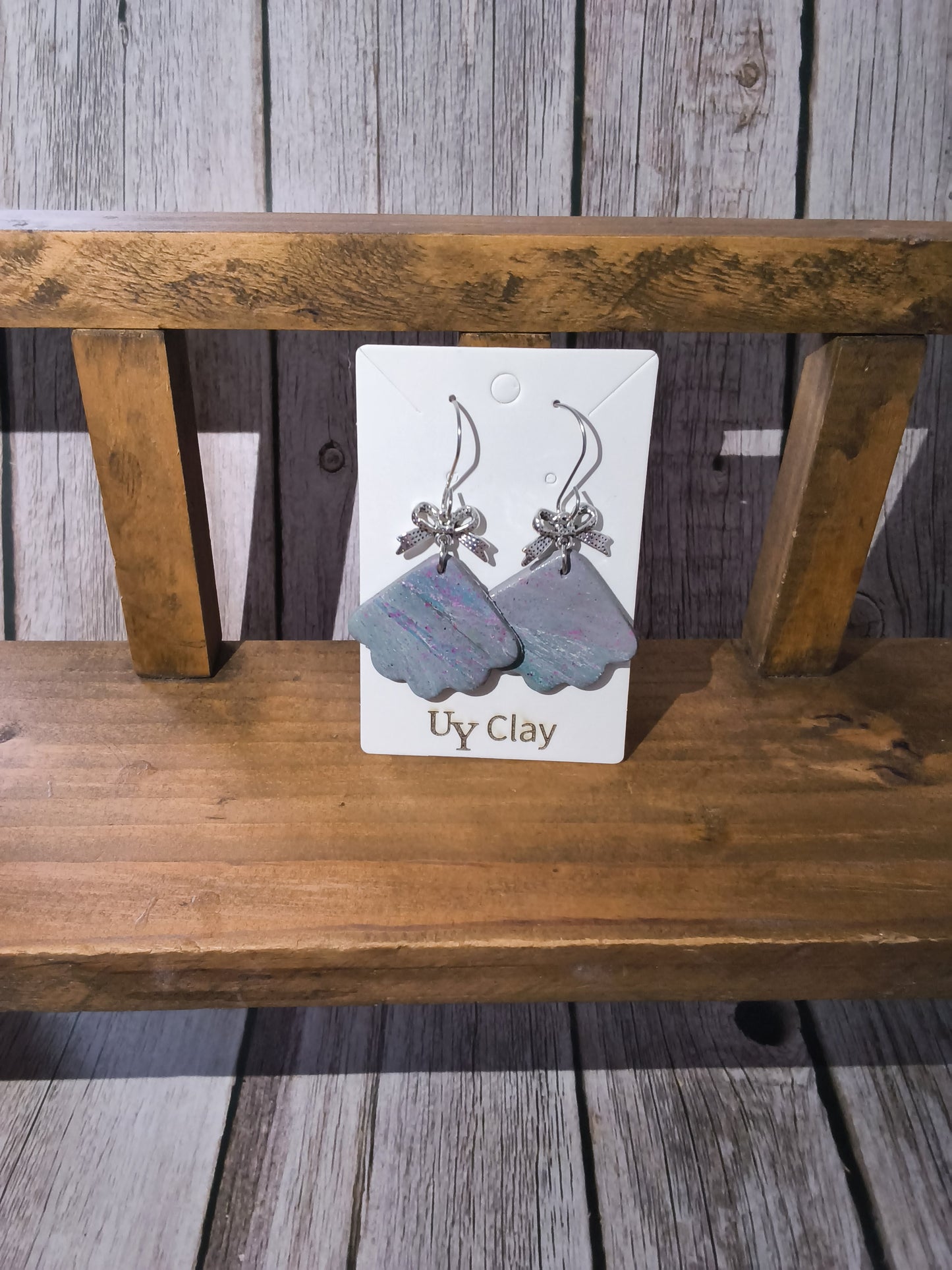 Coquette Slate Gray Scalloped Clay Bow Earrings