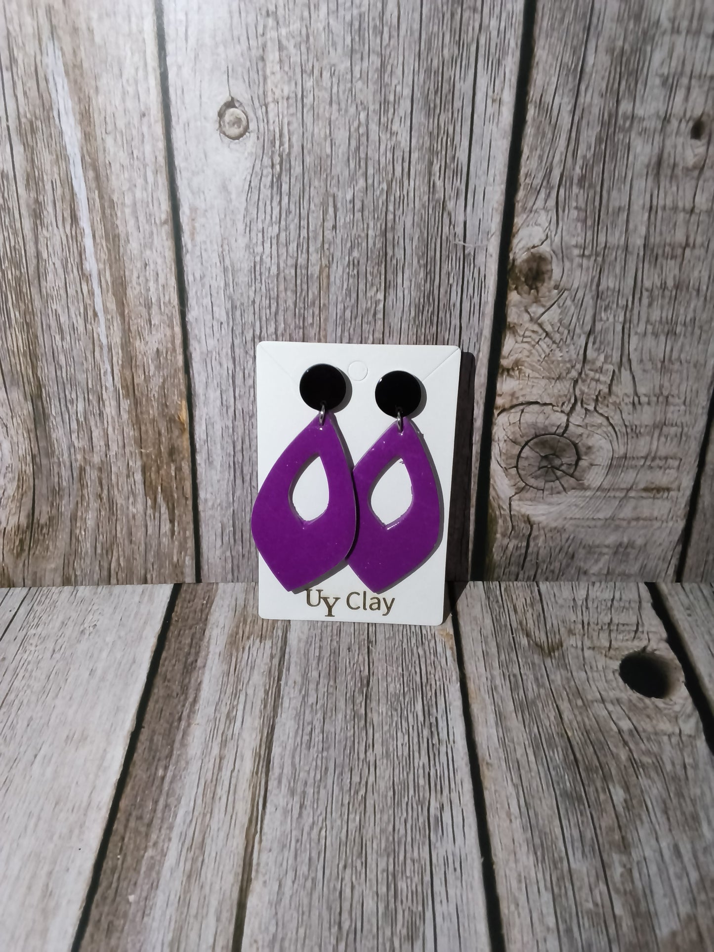 Retro Glossy Purple Open Teardrop Statement Earrings