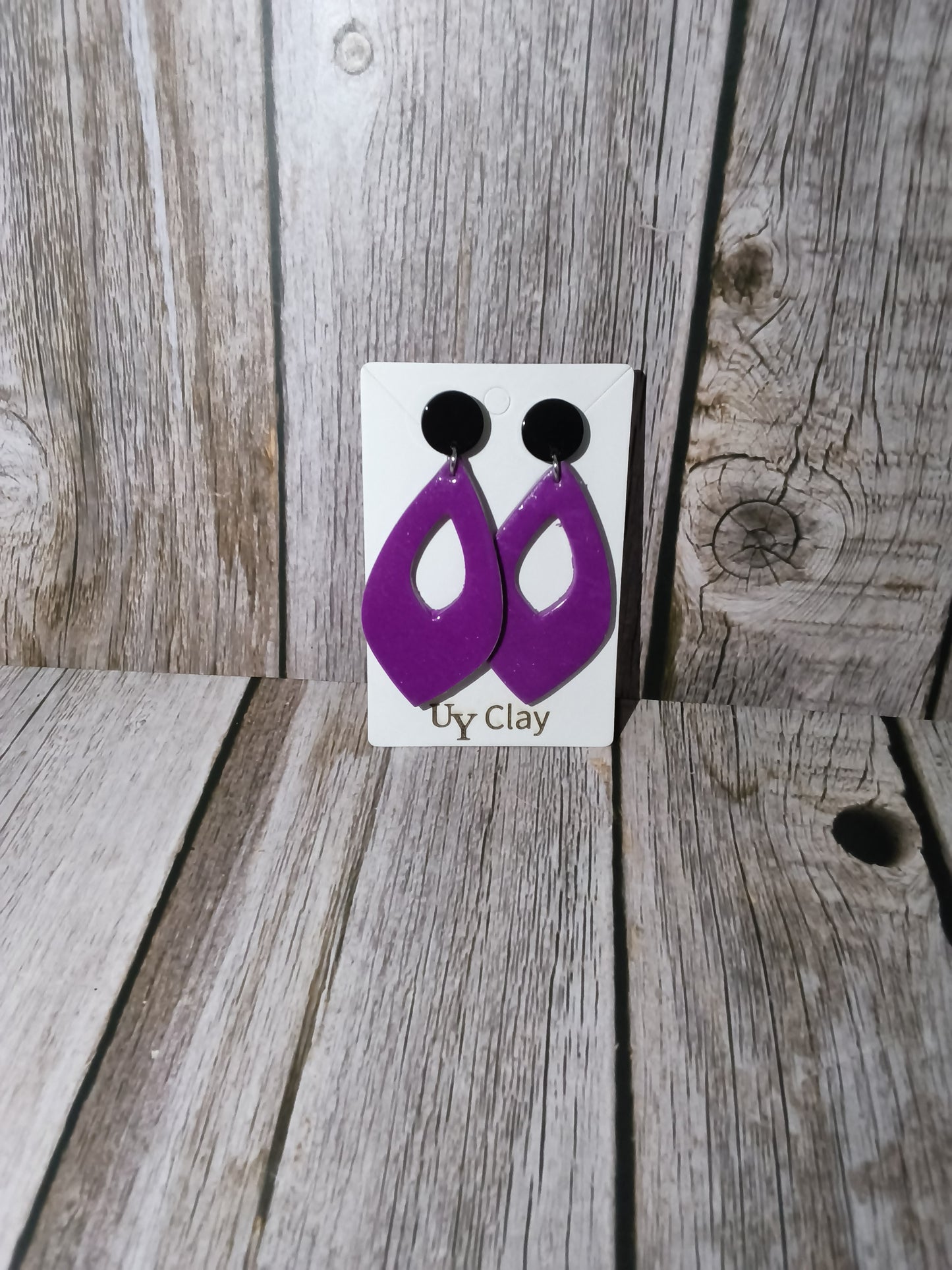 Retro Glossy Purple Open Teardrop Statement Earrings
