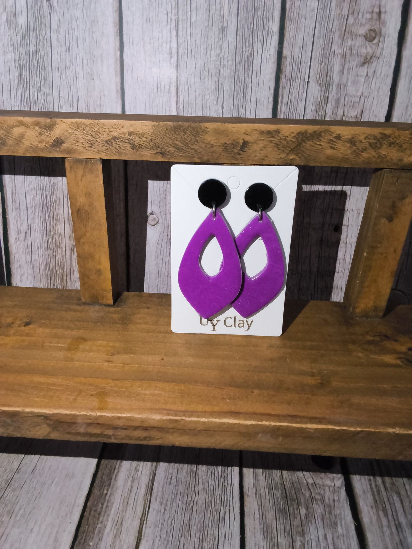 Retro Glossy Purple Open Teardrop Statement Earrings