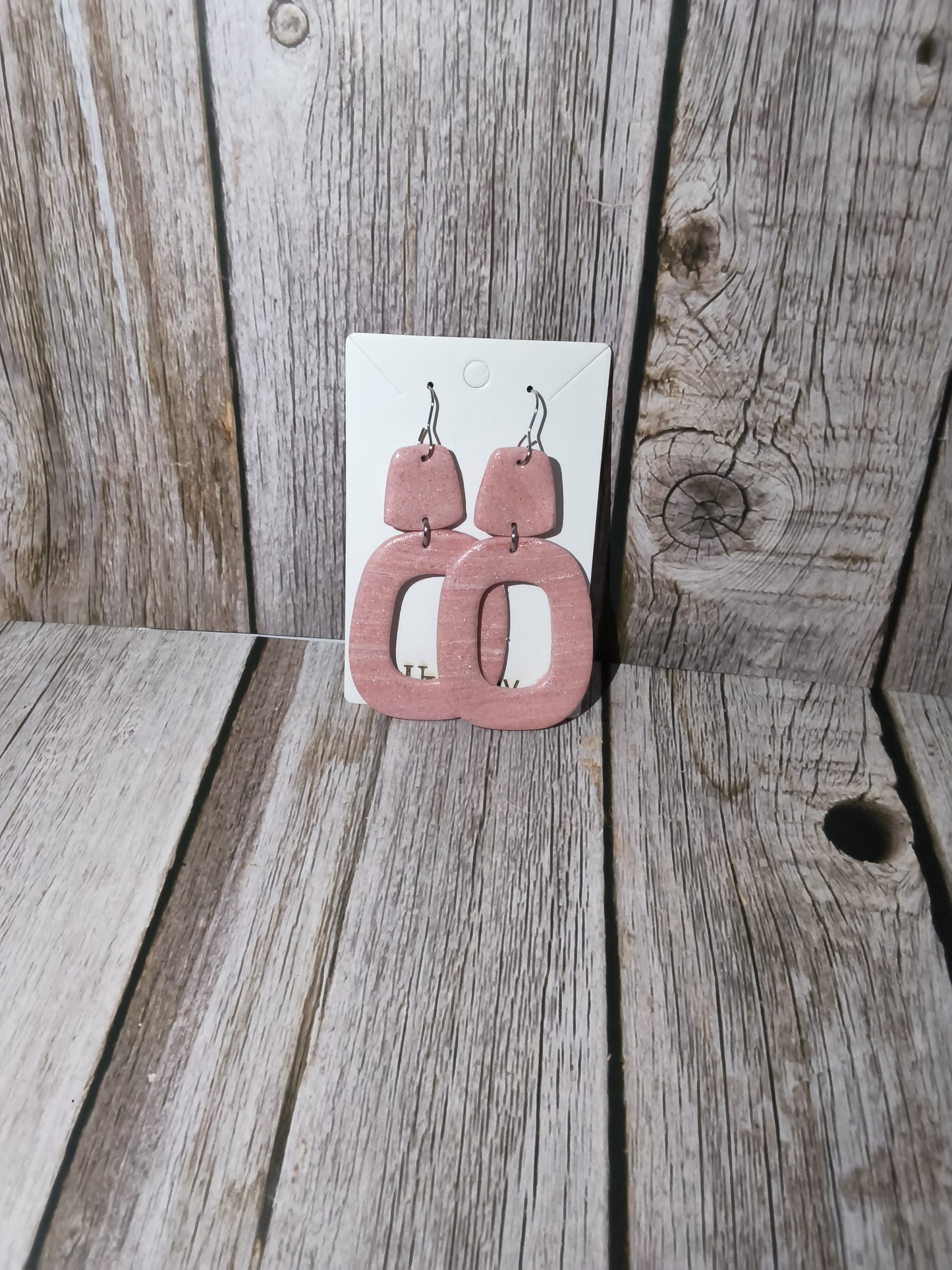 Mauve Shimmer Geometric Two-Tier Open Arch Earrings