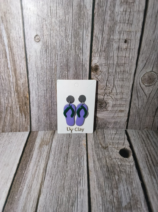 Purple & Green Flip-Flop Stud Earrings