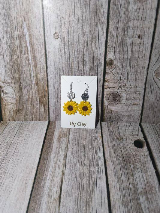 Handmade Polymer Clay Sunflower Dangle Earrings