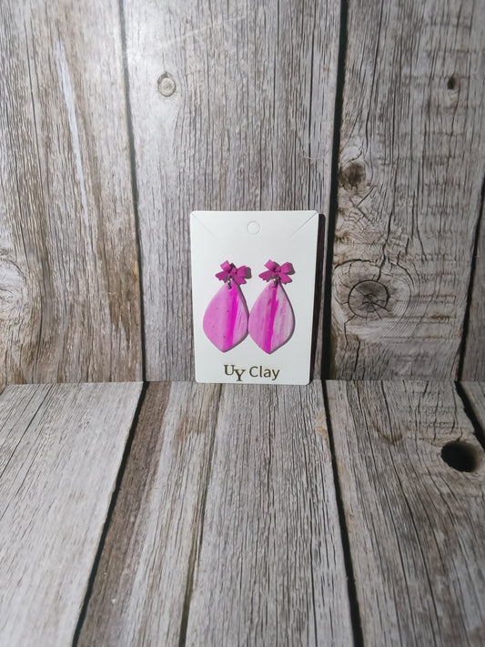 Coquette Barbie Pink Marbled Teardrop Bow Earrings