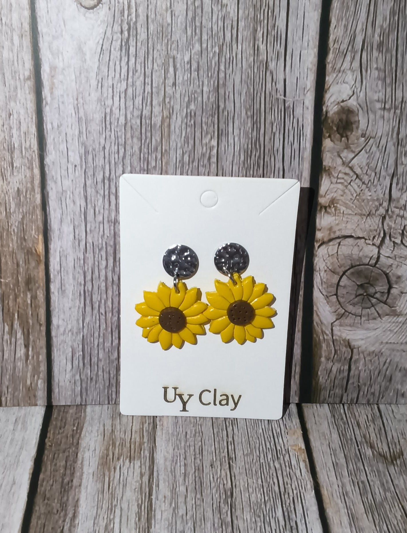 Textured Silver Stud & Clay Sun Flower Earrings