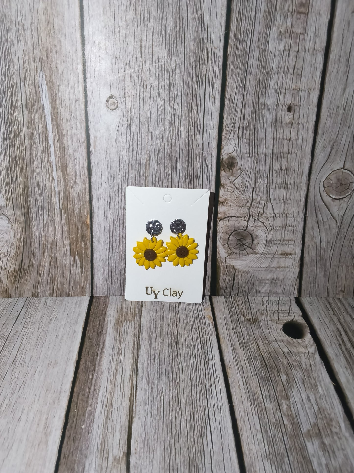 Textured Silver Stud & Clay Sun Flower Earrings