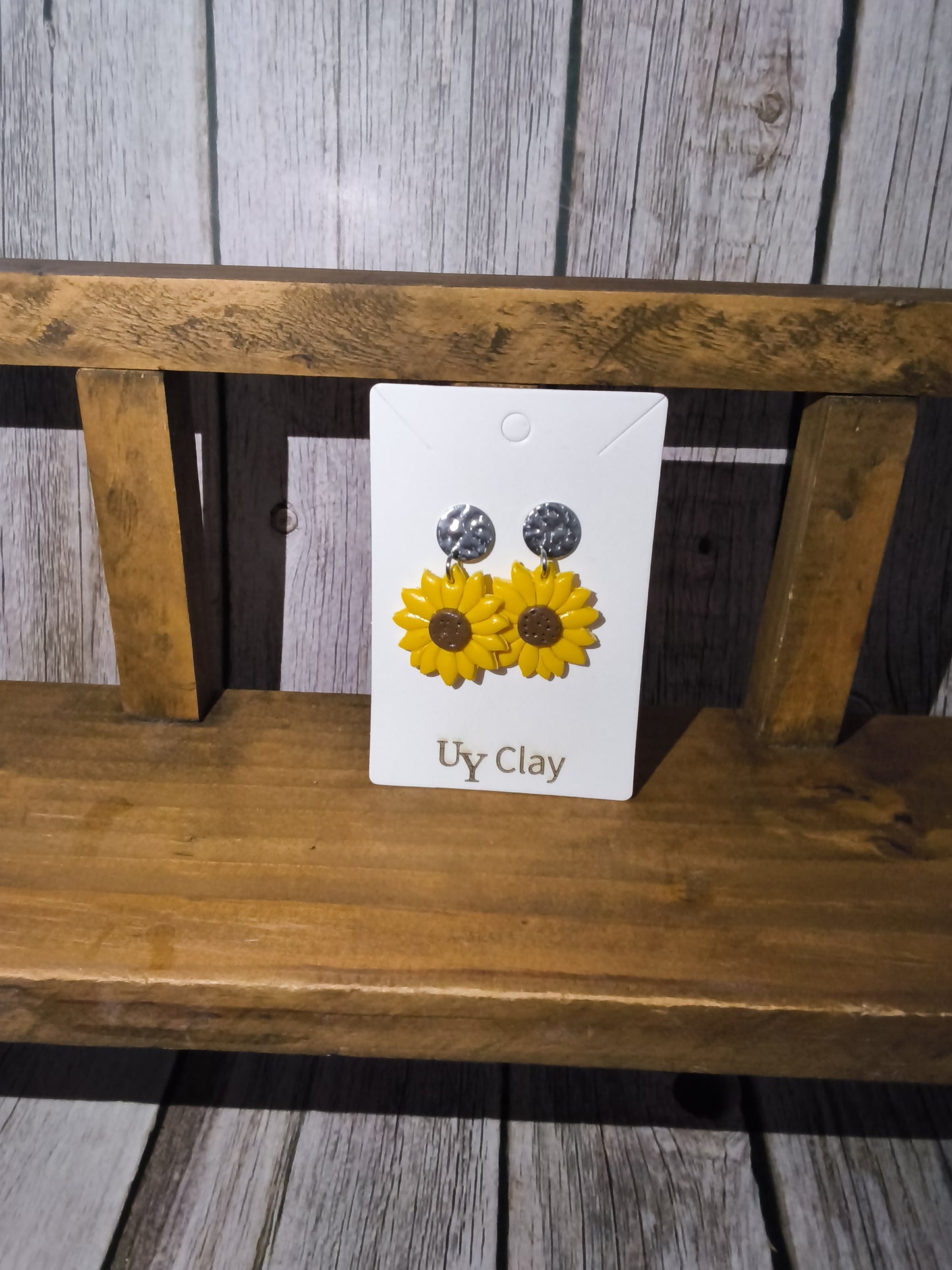 Textured Silver Stud & Clay Sun Flower Earrings