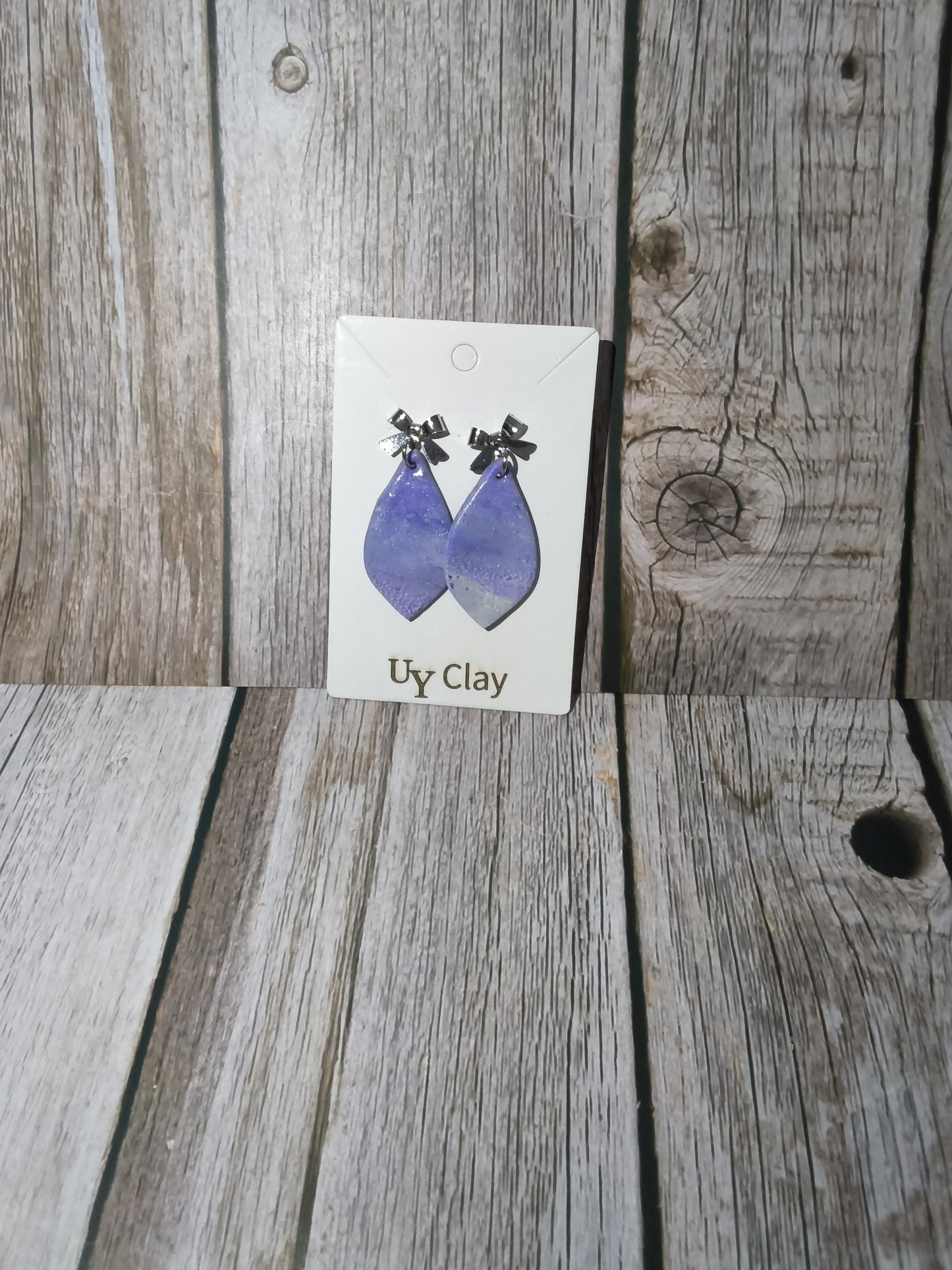 Lavender Marbled Teardrop Earrings with Silver Bow Studs