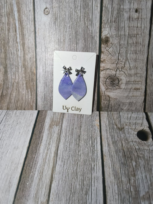 Lavender Marbled Teardrop Earrings with Silver Bow Studs