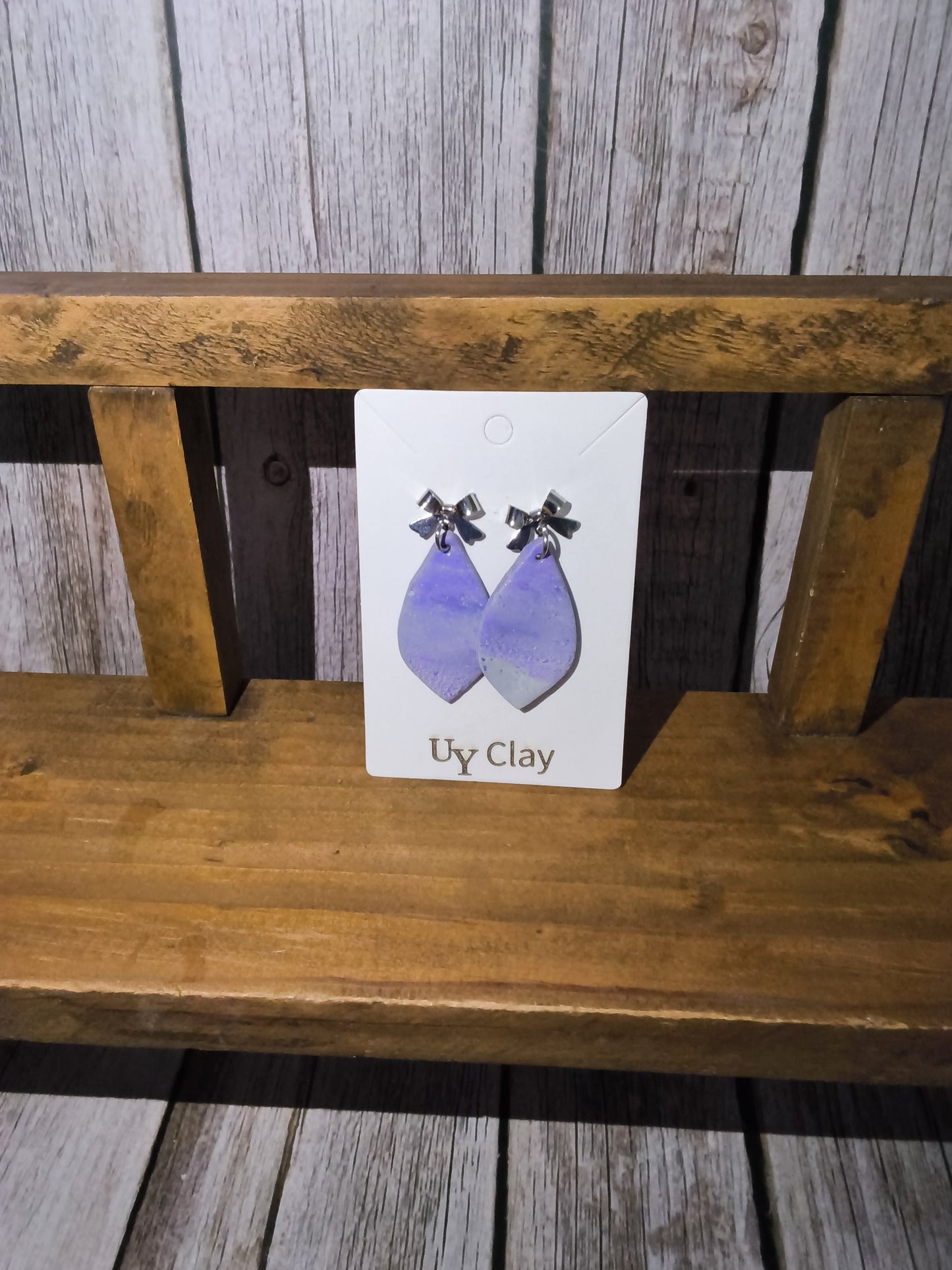 Lavender Marbled Teardrop Earrings with Silver Bow Studs