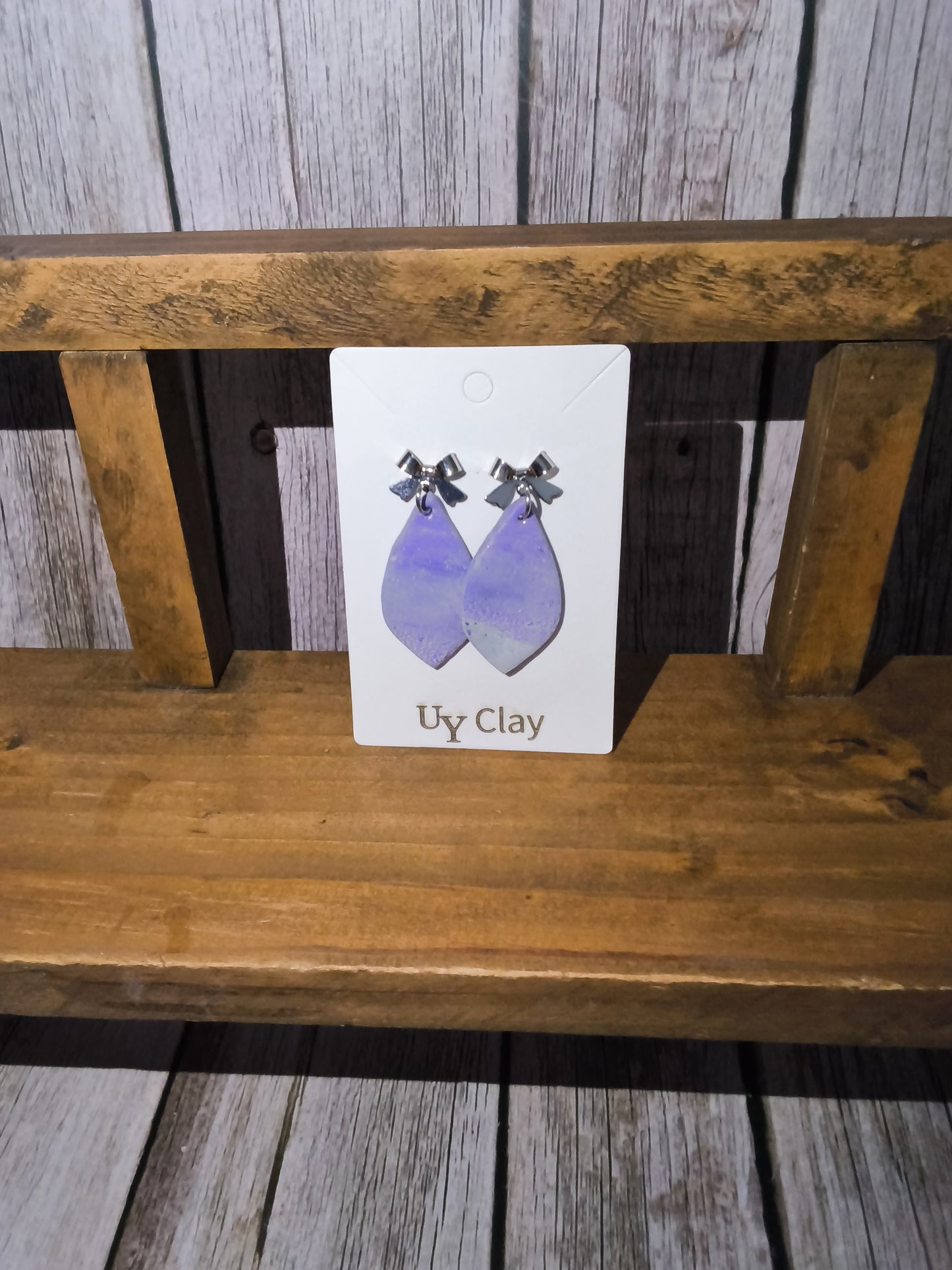 Lavender Marbled Teardrop Earrings with Silver Bow Studs