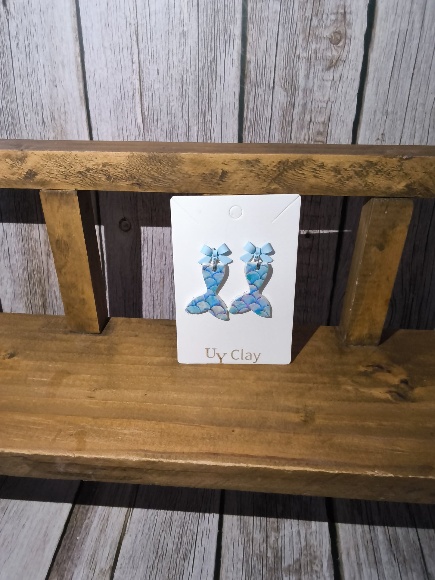 Mermaid Scale & Pastel Bow Clay Dangle Earrings