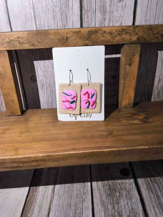 Strawberry Pop-Tart Inspired Polymer Clay Earrings