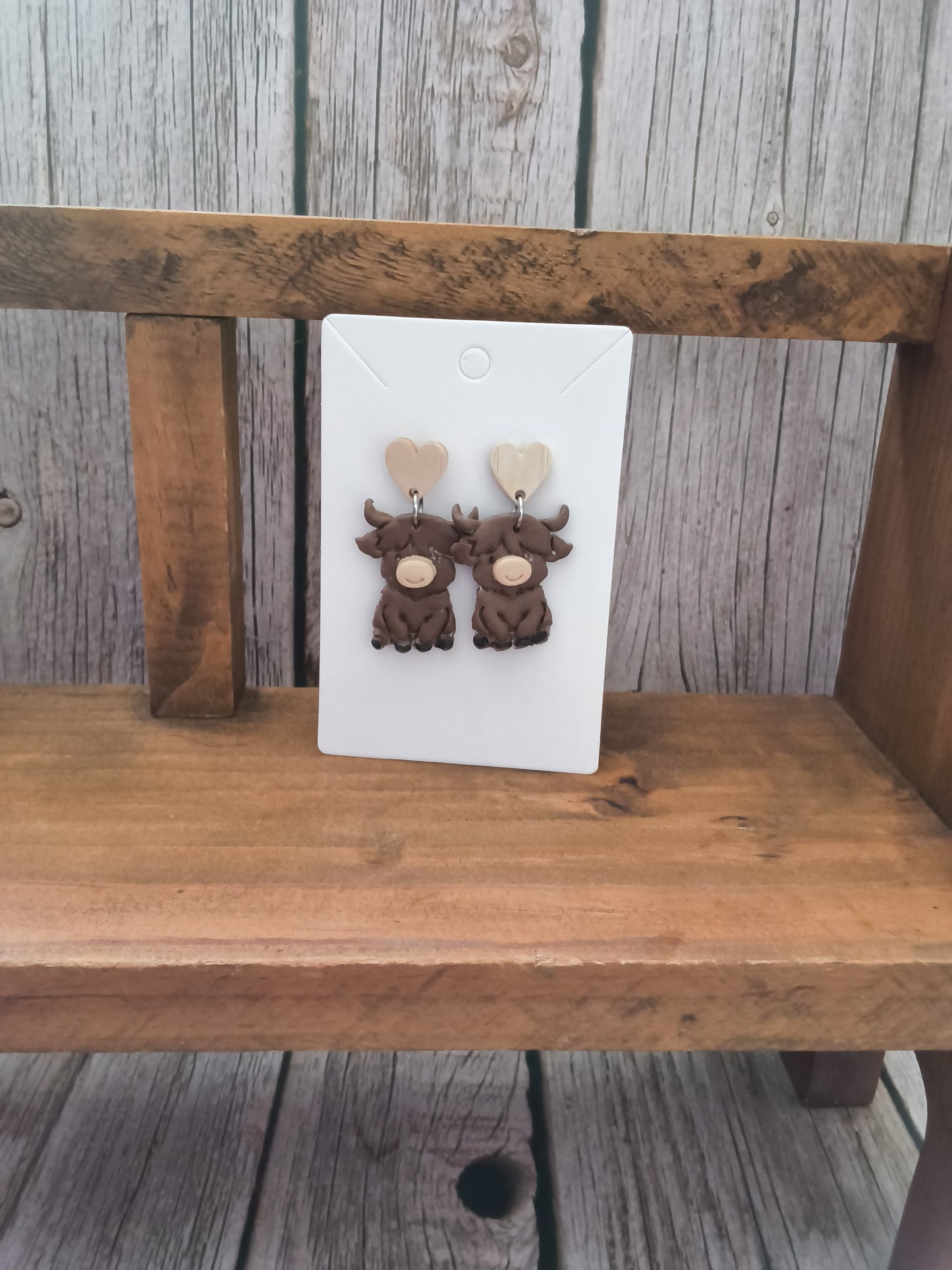 Highland Cow Polymer Clay Earrings with Heart Studs