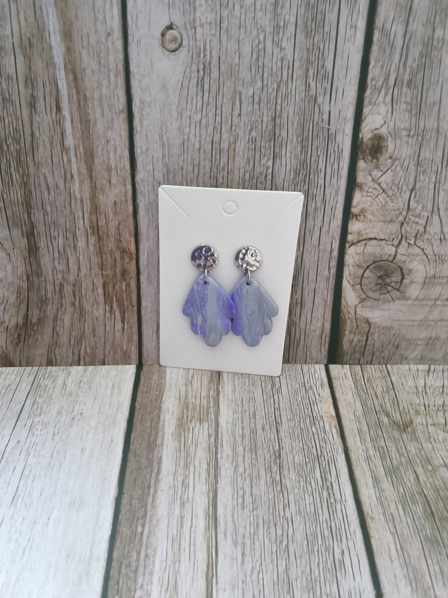 Hammered Silver & Marbled Lavender Clay Scallop Dangles