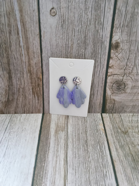 Hammered Silver & Marbled Lavender Clay Scallop Dangles