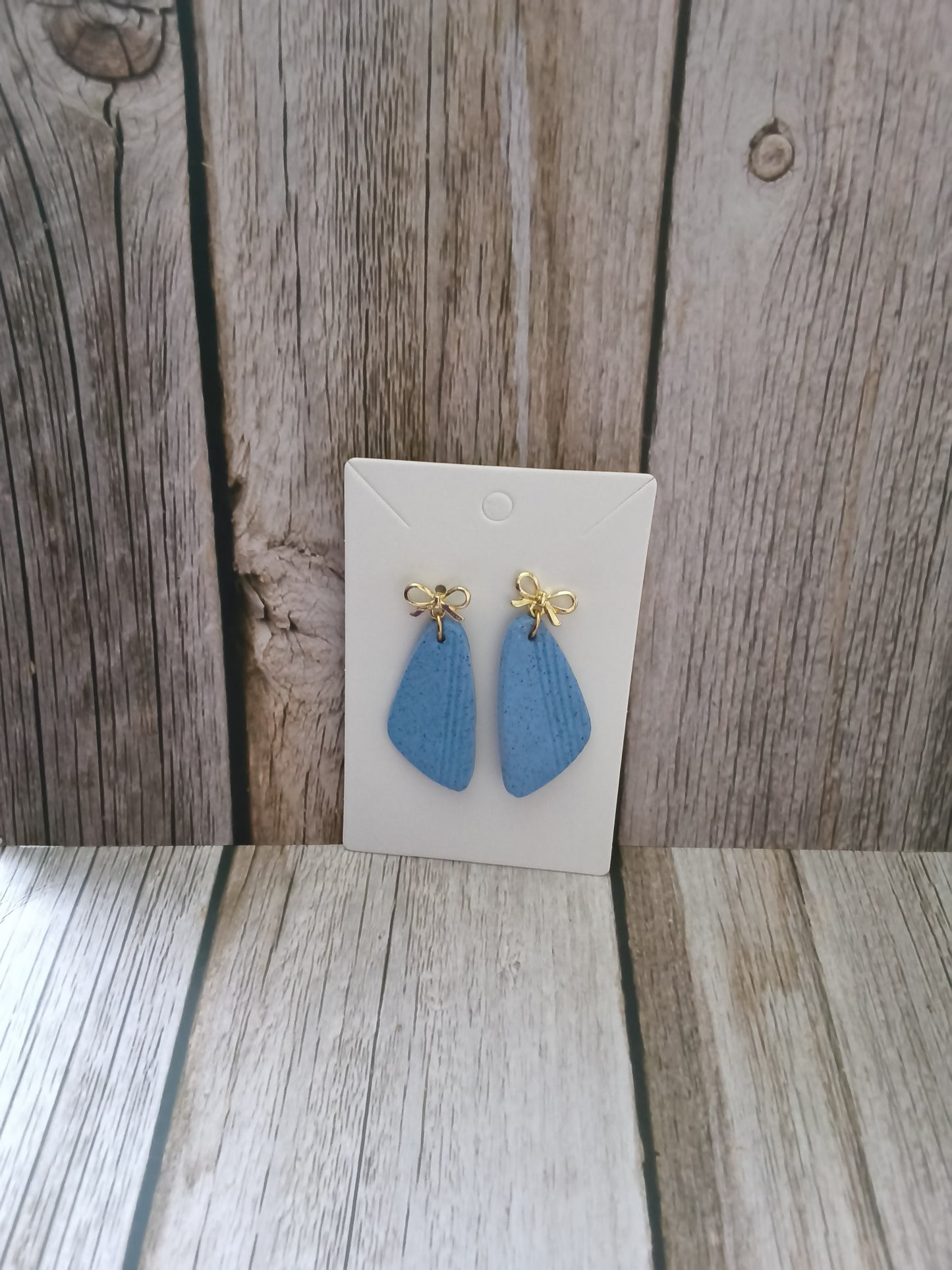 Textured Periwinkle Drop Earrings with Gold Bow Studs