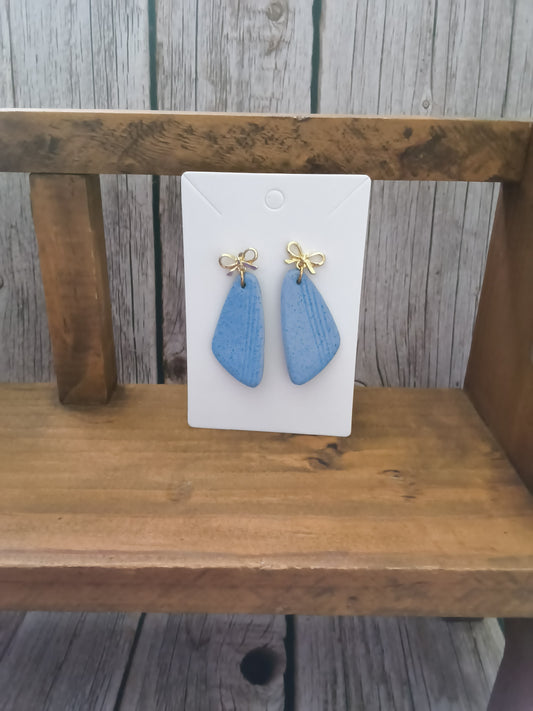 Textured Periwinkle Drop Earrings with Gold Bow Studs