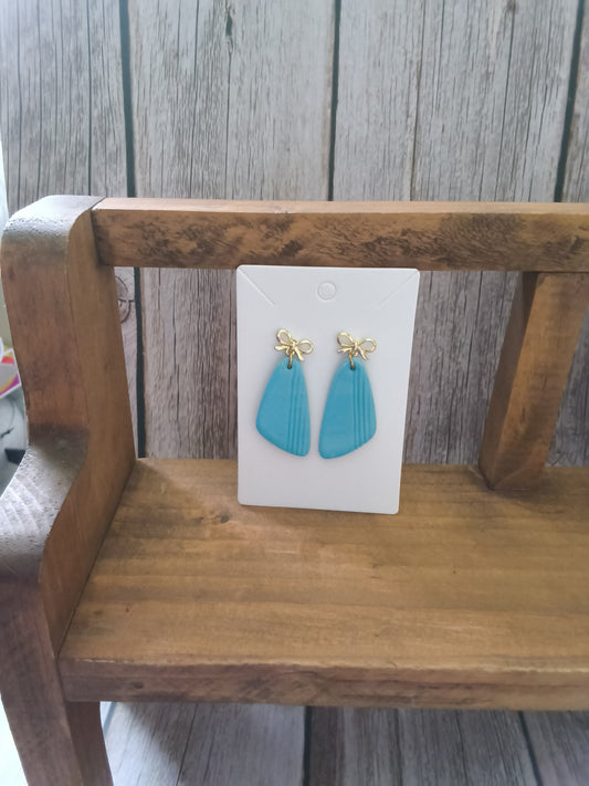 Turquoise Teardrop Earrings with Gold Bow Studs