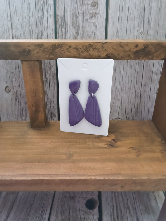 Ribbed Plum Purple Geometric Dangle Earrings