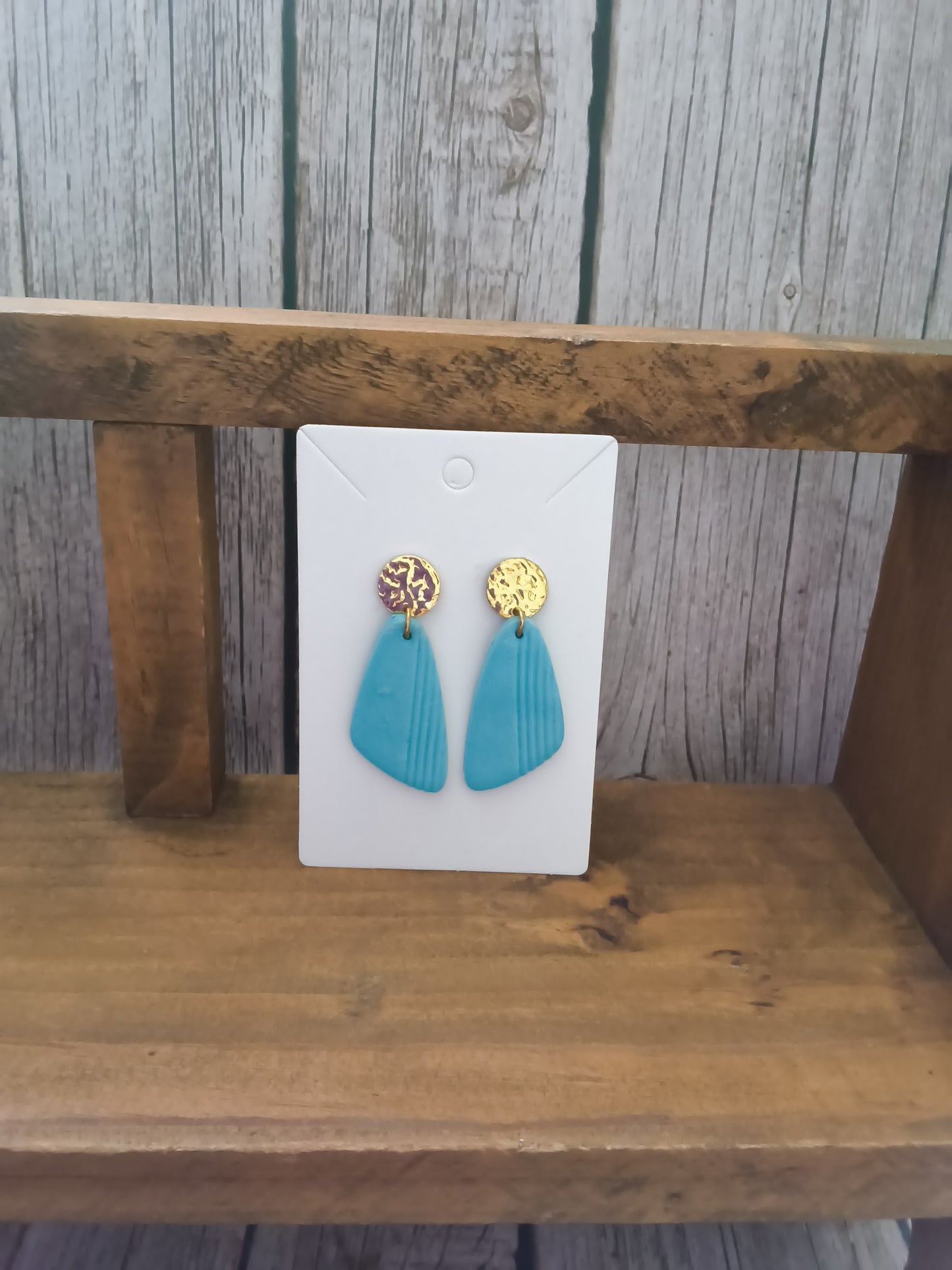 Turquouse  Azure Horizon Dangle Earrings With Gold Hammered Studs
