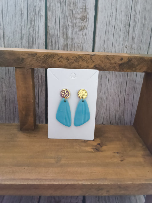 Turquouse  Azure Horizon Dangle Earrings With Gold Hammered Studs