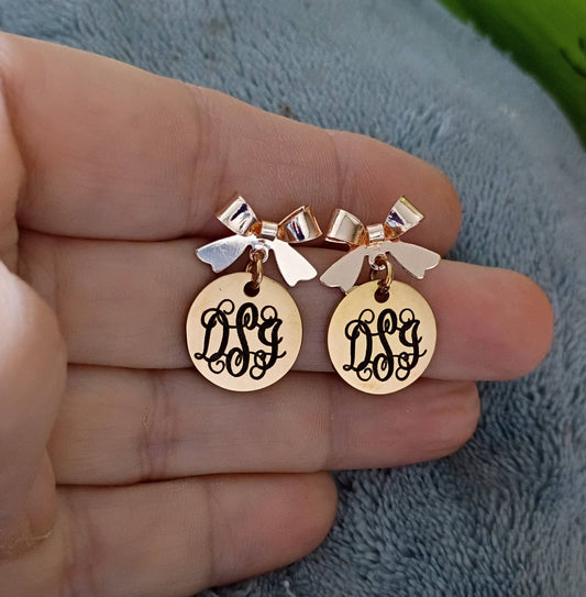 Rose Gold Monogrammed Bow Earrings