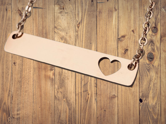 Stainless Steel Rose Gold Bar With Heart Cut-Out Necklace