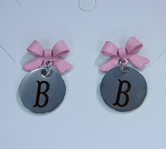 Pink  (Letter B) bow stud earrings