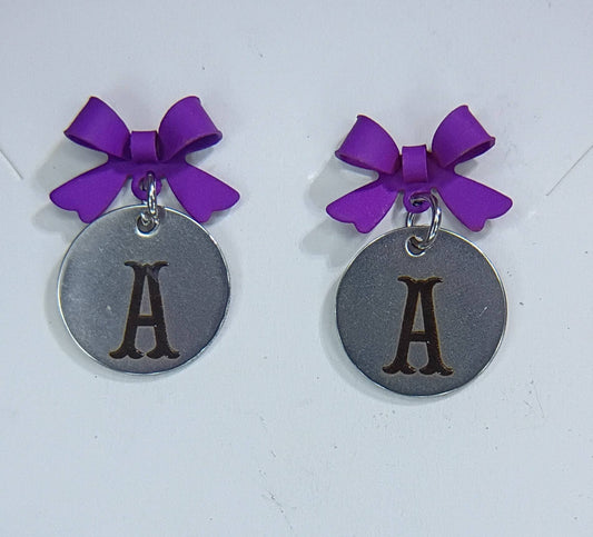 Purple (Letter A bow stud earrings