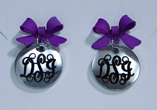 Custom Monogram Bow Stud Earrings - 14 Color Options